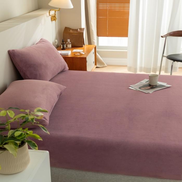 91家纺网 家纺一手货源 找家纺 法芙娜 加厚牛奶绒床笠 单层吸湿绒床笠 魅力紫