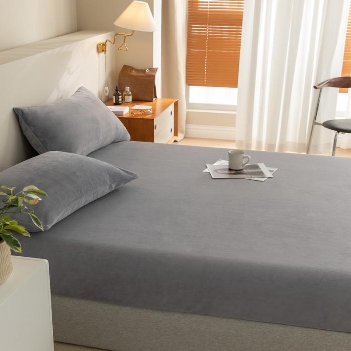 91家纺网 家纺一手货源 找家纺 法芙娜 加厚牛奶绒床笠 单层吸湿绒床笠 银川灰