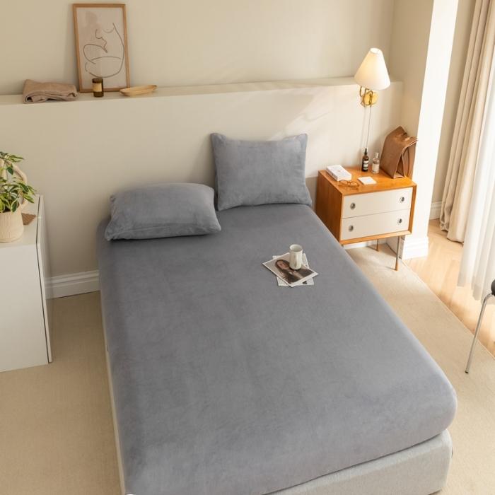 91家纺网 家纺一手货源 找家纺 法芙娜 加厚牛奶绒床笠 单层吸湿绒床笠 银川灰