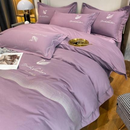 91家纺网 家纺一手货源 找家纺 祺瑞佳2022新款直播天鹅湖60支长绒棉A类全棉磨毛四件套天鹅湖-魅力紫