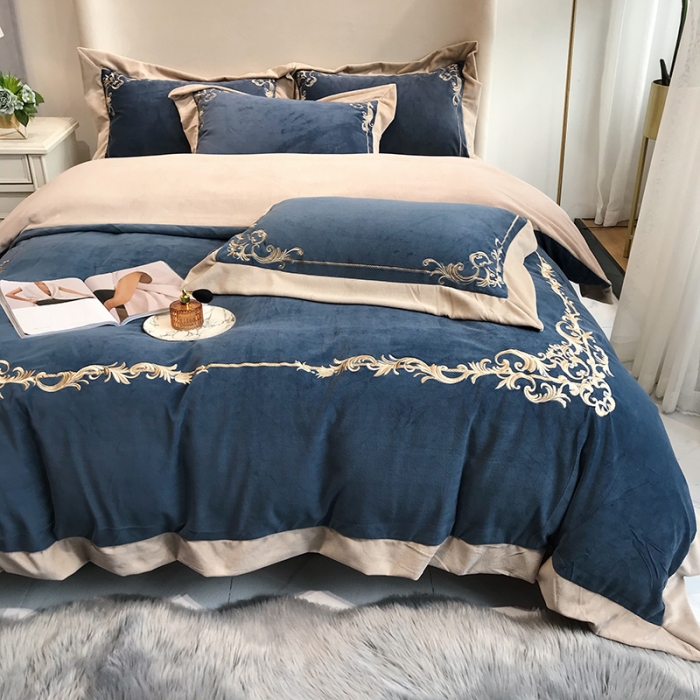 91家纺网 家纺一手货源 找家纺 馨蕊2021秋冬轻奢煦暖绒 巴比伦系列 巴比伦-藏蓝