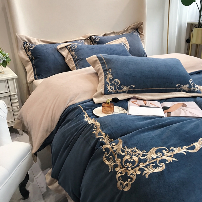 91家纺网 家纺一手货源 找家纺 馨蕊2021秋冬轻奢煦暖绒 巴比伦系列 巴比伦-藏蓝