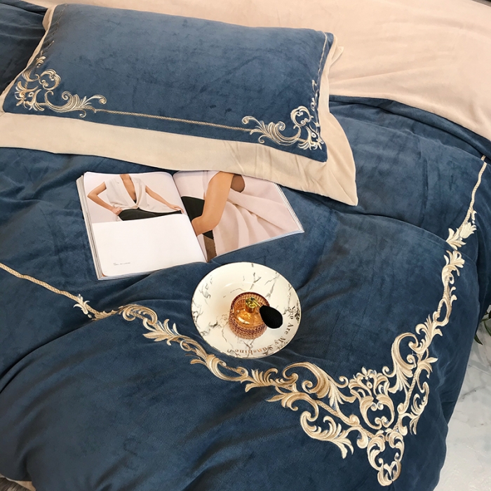 91家纺网 家纺一手货源 找家纺 馨蕊2021秋冬轻奢煦暖绒 巴比伦系列 巴比伦-藏蓝