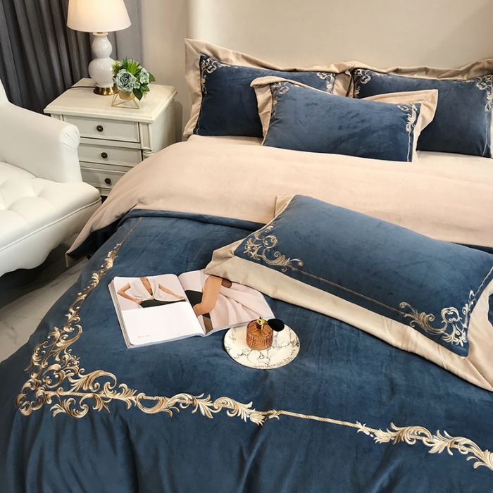 91家纺网 家纺一手货源 找家纺 馨蕊2021秋冬轻奢煦暖绒 巴比伦系列 巴比伦-藏蓝