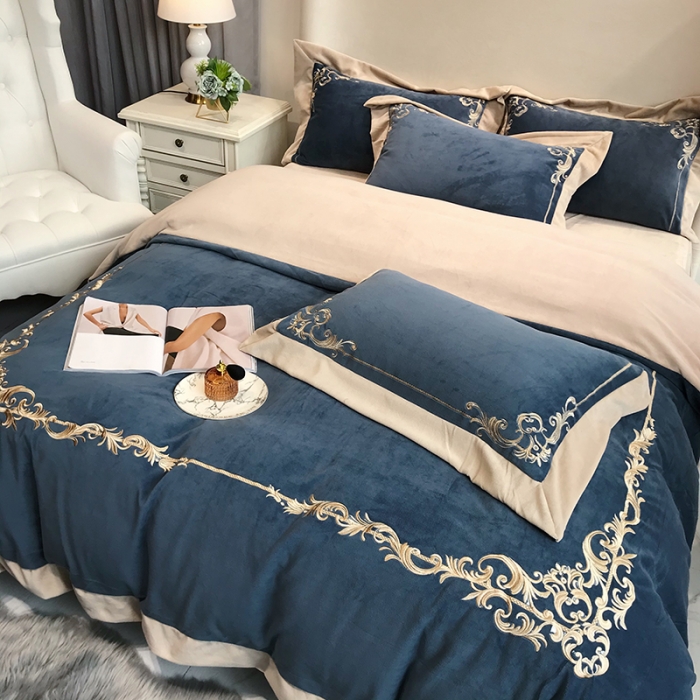 91家纺网 家纺一手货源 找家纺 馨蕊2021秋冬轻奢煦暖绒 巴比伦系列 巴比伦-藏蓝