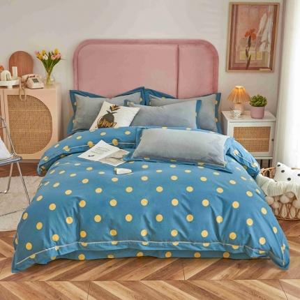 91家纺网 家纺一手货源 找家纺 （总）杜先生 2021新款230克牛奶绒拼角被边款四件套