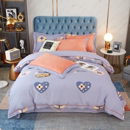 91家纺网 家纺一手货源 找家纺 （总）杜先生 2021新款230克牛奶绒拼角被边款四件套