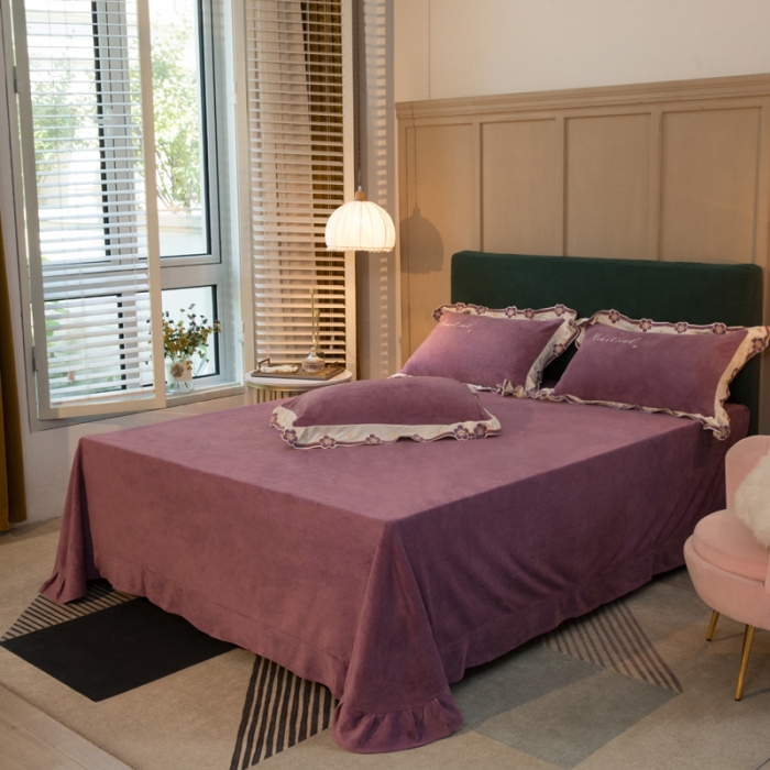 91家纺网 家纺一手货源 找家纺 安妮家居2022新款牛奶绒刺绣四件套-朵拉 豆沙