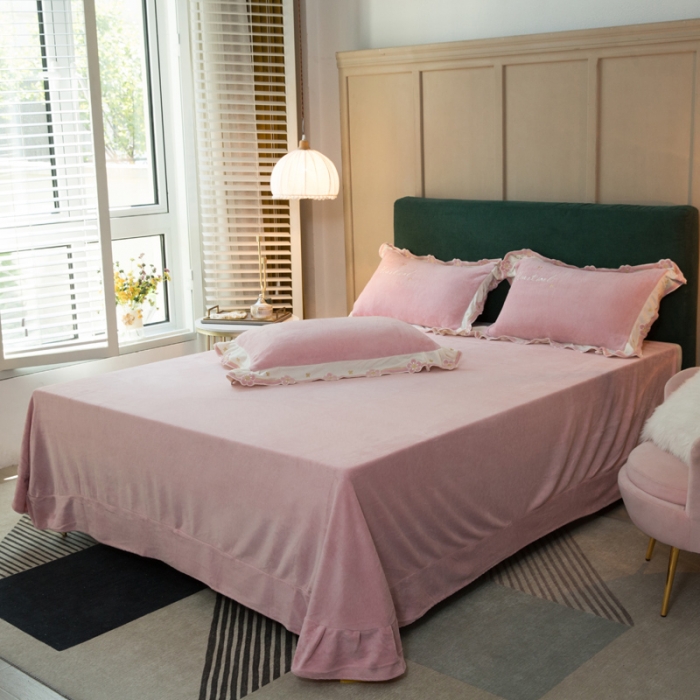 91家纺网 家纺一手货源 找家纺 安妮家居2022新款牛奶绒刺绣四件套-朵拉 粉色