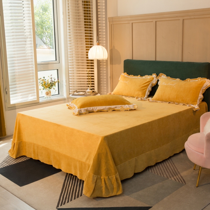 91家纺网 家纺一手货源 找家纺 安妮家居2022新款牛奶绒刺绣四件套-朵拉 萌黄