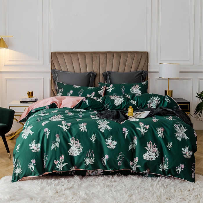 91家纺网 家纺一手货源 找家纺 朵希曼2023新款60S数码长绒棉套件 晨幕间-绿