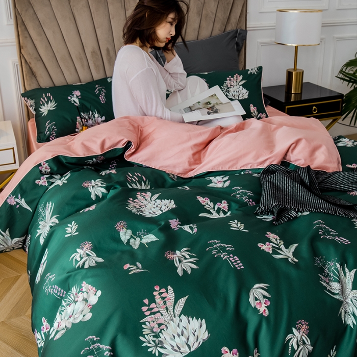 91家纺网 家纺一手货源 找家纺 朵希曼2023新款60S数码长绒棉套件 晨幕间-绿