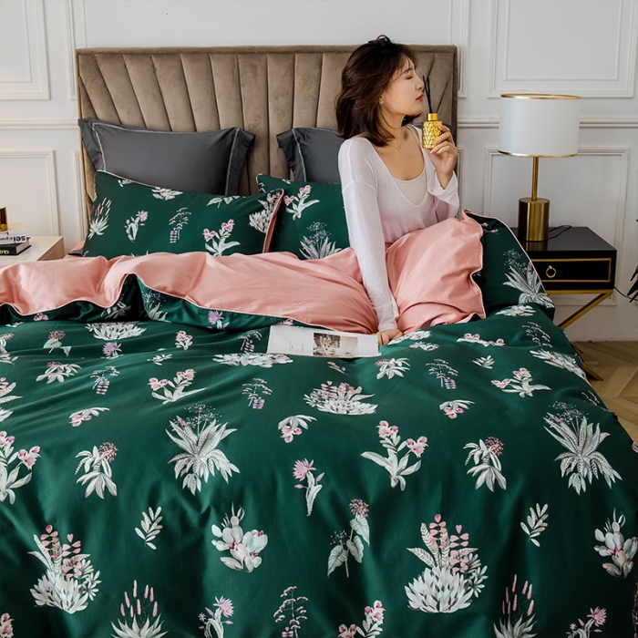 91家纺网 家纺一手货源 找家纺 朵希曼2023新款60S数码长绒棉套件 晨幕间-绿