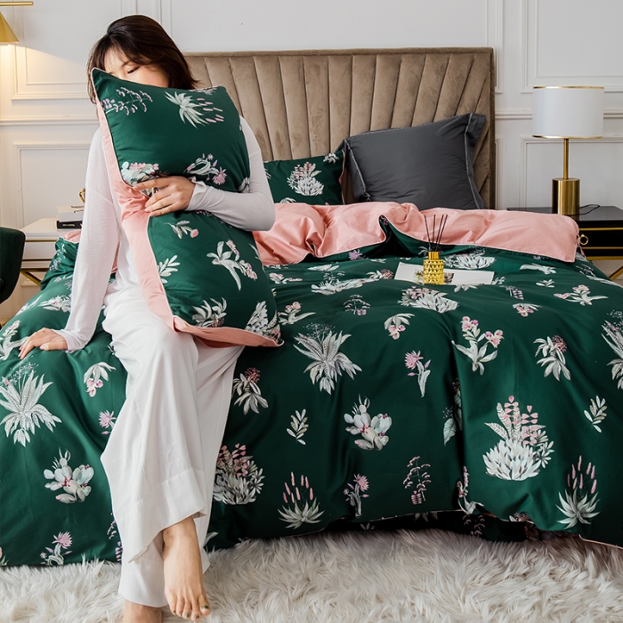 91家纺网 家纺一手货源 找家纺 朵希曼2023新款60S数码长绒棉套件 晨幕间-绿