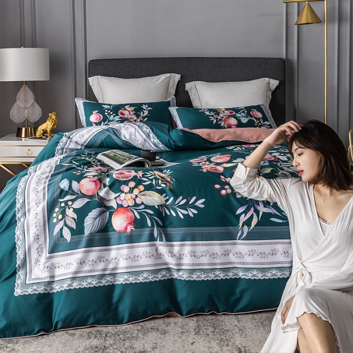 91家纺网 家纺一手货源 找家纺 朵希曼2023新款60S数码长绒棉套件 风雅小筑-绿