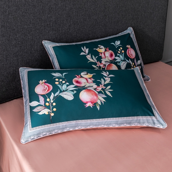 91家纺网 家纺一手货源 找家纺 朵希曼2023新款60S数码长绒棉套件 风雅小筑-绿