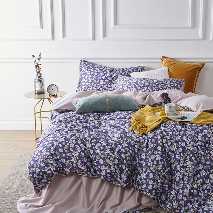 91家纺网 家纺一手货源 找家纺 朵希曼2023新款60S数码长绒棉套件 花意