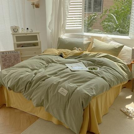 91家纺网 家纺一手货源 找家纺 寐居 2021水洗色织全棉四件套 抹茶绿+橡木黄