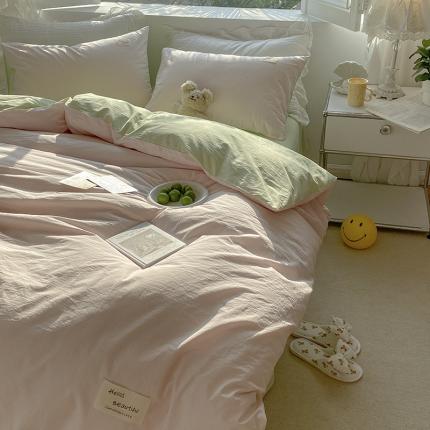 91家纺网 家纺一手货源 找家纺 寐居 2021水洗色织全棉四件套 奶油玉+橄榄绿