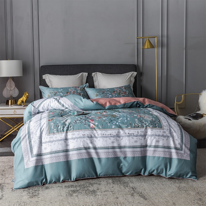 91家纺网 家纺一手货源 找家纺 朵希曼2023新款60S数码长绒棉套件 恋暮阳光-蓝