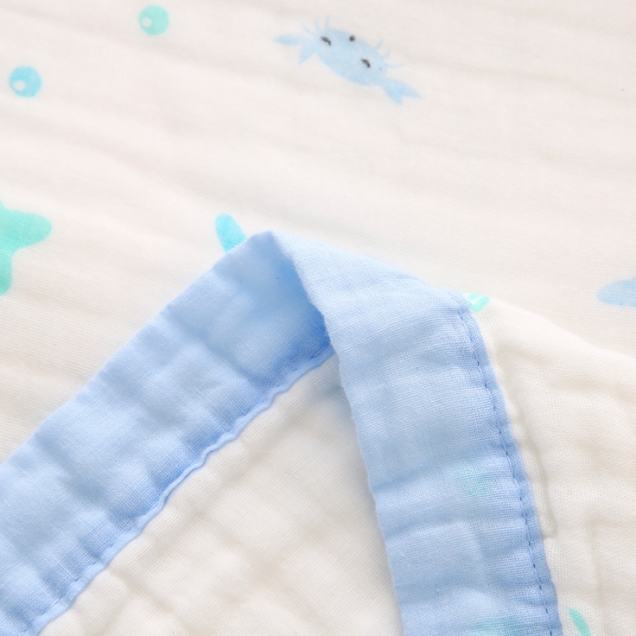 91家纺网 家纺一手货源 找家纺 朴尔 2021年婴幼儿泡泡纱全棉六层纱布盖毯浴巾 快乐鲸鱼