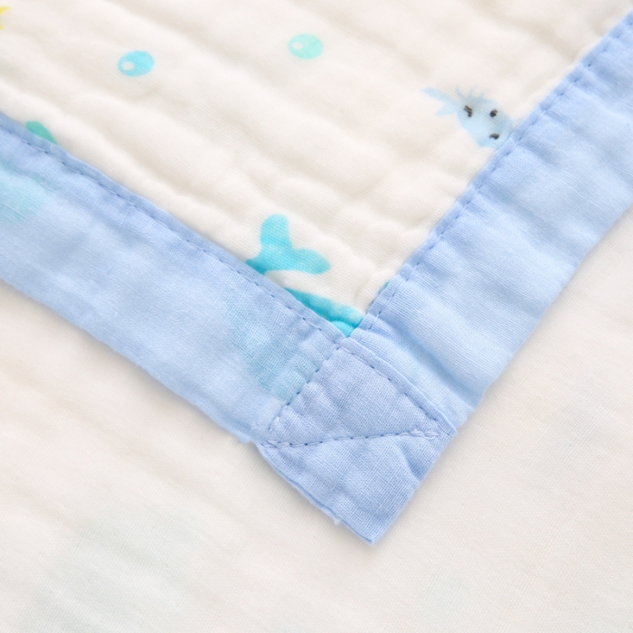 91家纺网 家纺一手货源 找家纺 朴尔 2021年婴幼儿泡泡纱全棉六层纱布盖毯浴巾 快乐鲸鱼