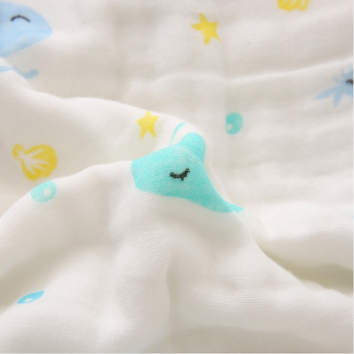 91家纺网 家纺一手货源 找家纺 朴尔 2021年婴幼儿泡泡纱全棉六层纱布盖毯浴巾 快乐鲸鱼