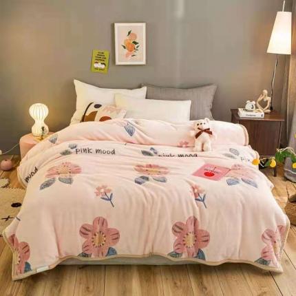 91家纺网 家纺一手货源 找家纺 好艺佳2025新款240克雪花绒毯法莱绒毯床单加厚毛毯花香粉