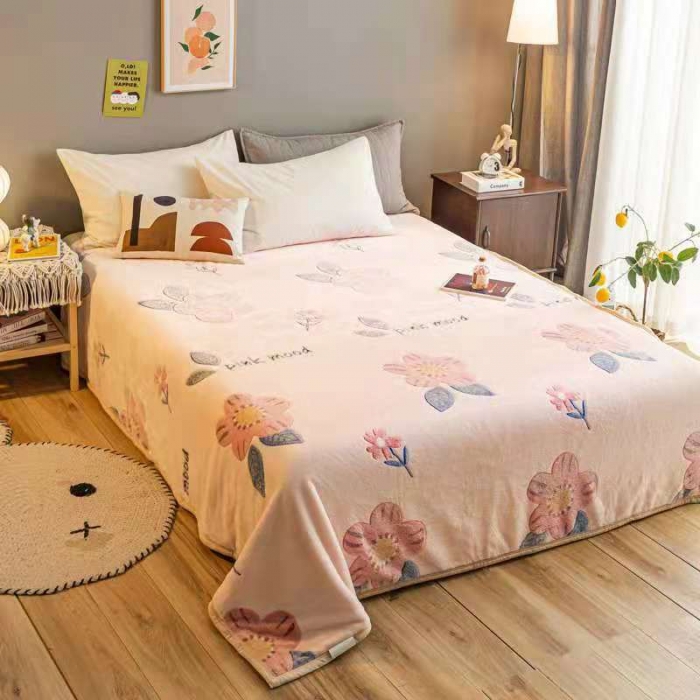 91家纺网 家纺一手货源 找家纺 好艺佳2025新款240克雪花绒毯法莱绒毯床单加厚毛毯花香粉