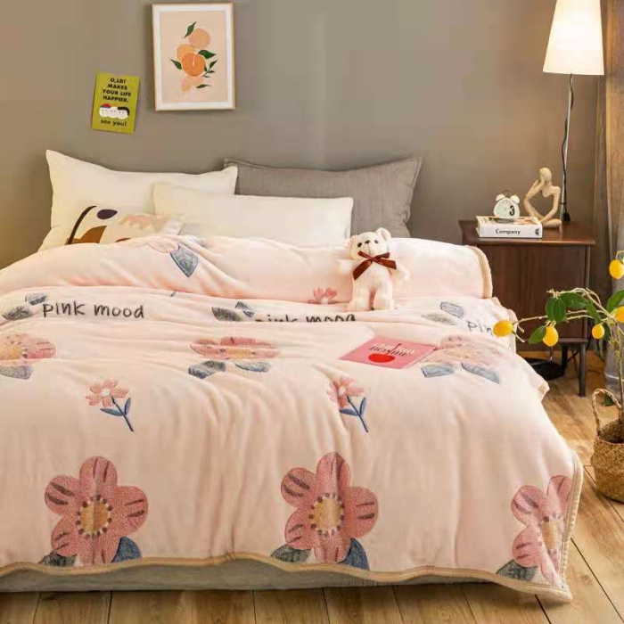 91家纺网 家纺一手货源 找家纺 好艺佳2025新款240克雪花绒毯法莱绒毯床单加厚毛毯花香粉