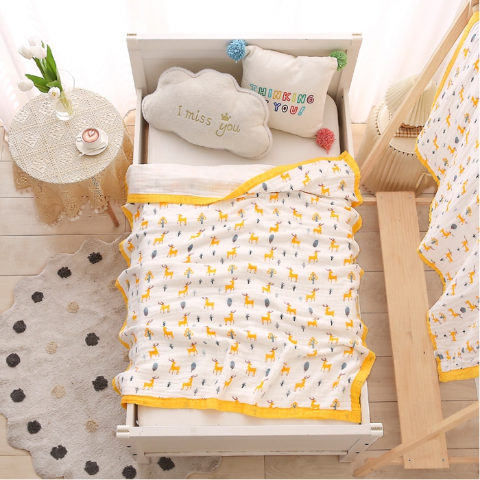 91家纺网 家纺一手货源 找家纺 朴尔 2021年婴幼儿泡泡纱全棉六层纱布盖毯浴巾 梅花鹿