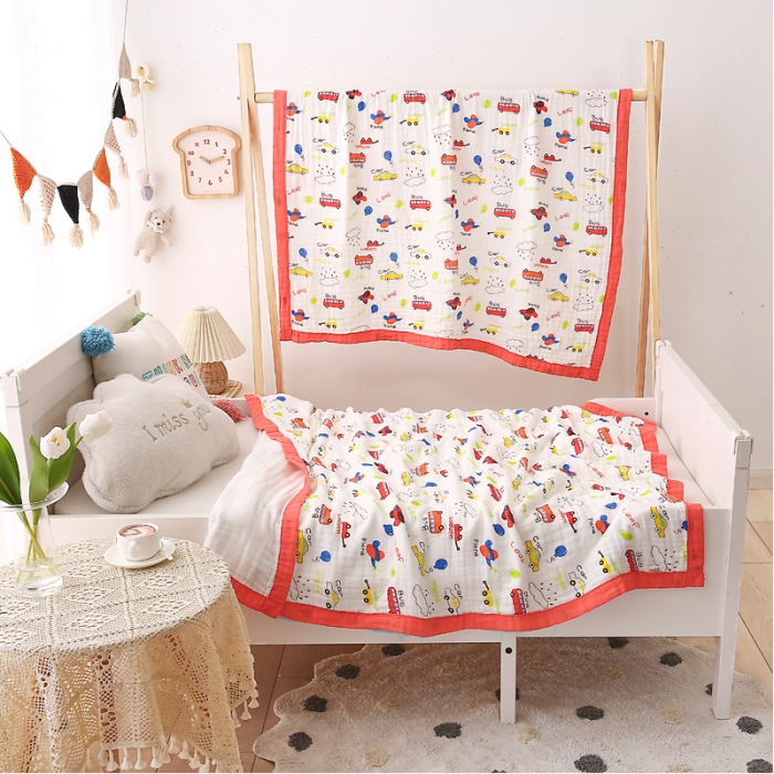 91家纺网 家纺一手货源 找家纺 朴尔 2021年婴幼儿泡泡纱全棉六层纱布盖毯浴巾 汽车家族