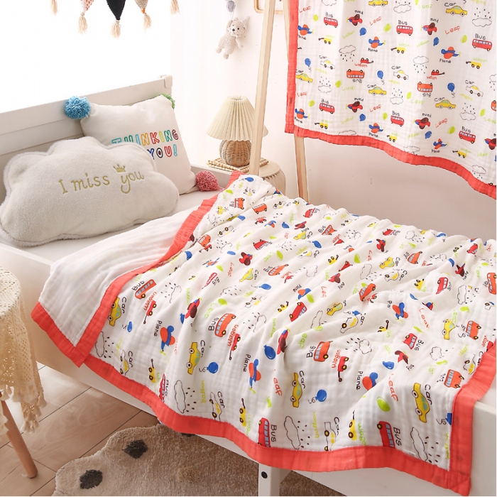 91家纺网 家纺一手货源 找家纺 朴尔 2021年婴幼儿泡泡纱全棉六层纱布盖毯浴巾 汽车家族