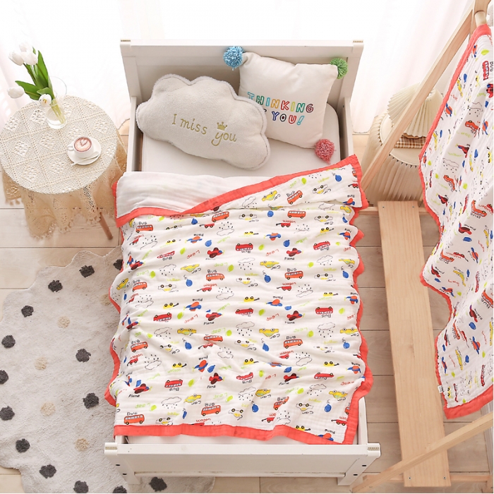 91家纺网 家纺一手货源 找家纺 朴尔 2021年婴幼儿泡泡纱全棉六层纱布盖毯浴巾 汽车家族