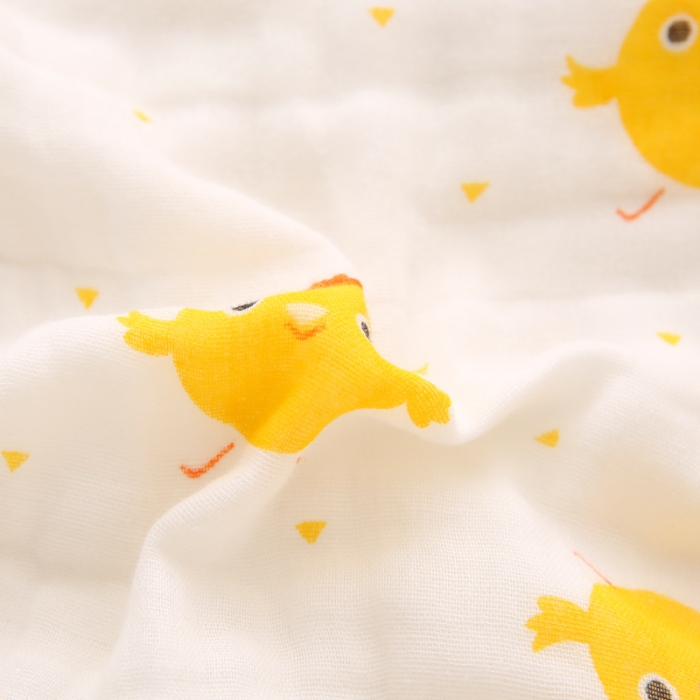91家纺网 家纺一手货源 找家纺 朴尔 2021年婴幼儿泡泡纱全棉六层纱布盖毯浴巾 小黄萌鸡