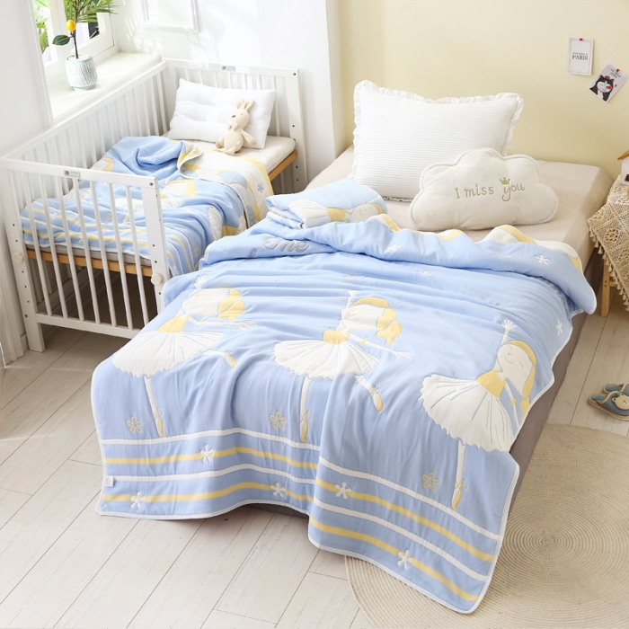91家纺网 家纺一手货源 找家纺 朴尔 2020年新款全棉十层纱布加厚儿童盖被毛巾被 爱跳舞的姑娘兰