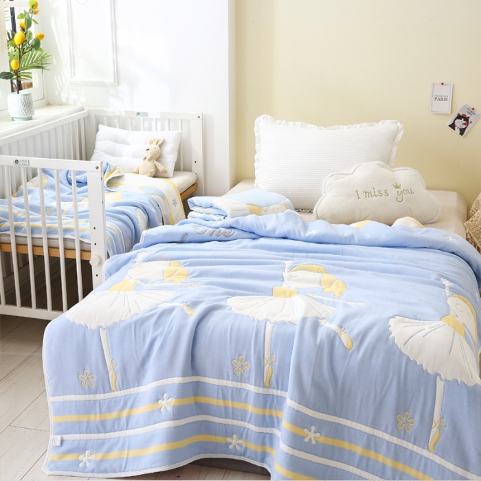 91家纺网 家纺一手货源 找家纺 朴尔 2020年新款全棉十层纱布加厚儿童盖被毛巾被 爱跳舞的姑娘兰