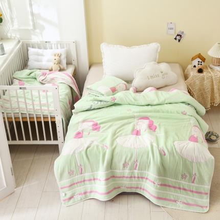 朴尔 2020年新款全棉十层纱布加厚儿童盖被毛巾被 爱跳舞的姑娘绿