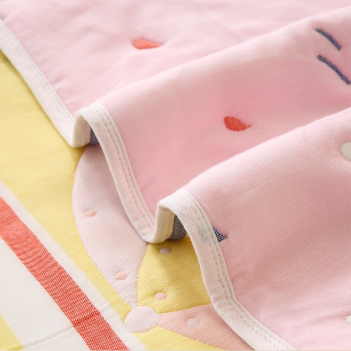 91家纺网 家纺一手货源 找家纺 朴尔 2020年新款全棉十层纱布加厚儿童盖被毛巾被 打伞的小象粉