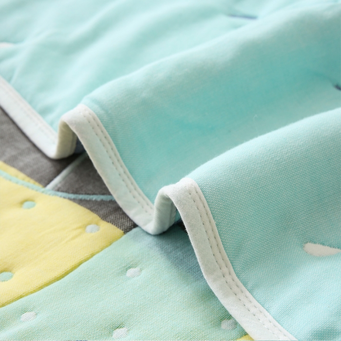 91家纺网 家纺一手货源 找家纺 朴尔 2020年新款全棉十层纱布加厚儿童盖被毛巾被 打伞的小象绿