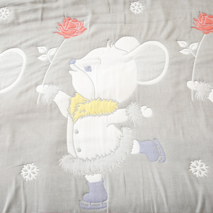 91家纺网 家纺一手货源 找家纺 朴尔 2020年新款全棉十层纱布加厚儿童盖被毛巾被 溜冰鼠灰