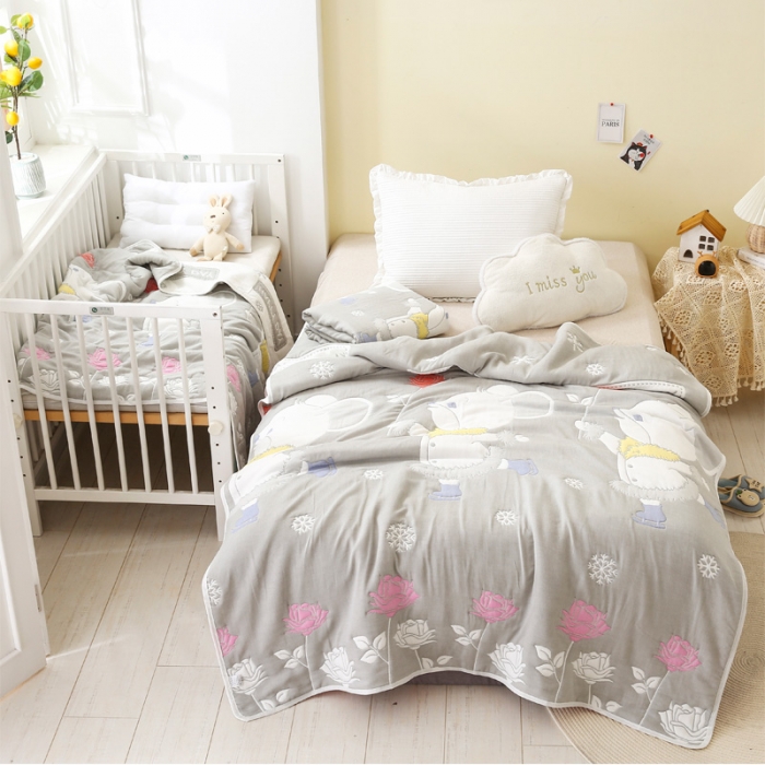 91家纺网 家纺一手货源 找家纺 朴尔 2020年新款全棉十层纱布加厚儿童盖被毛巾被 溜冰鼠灰