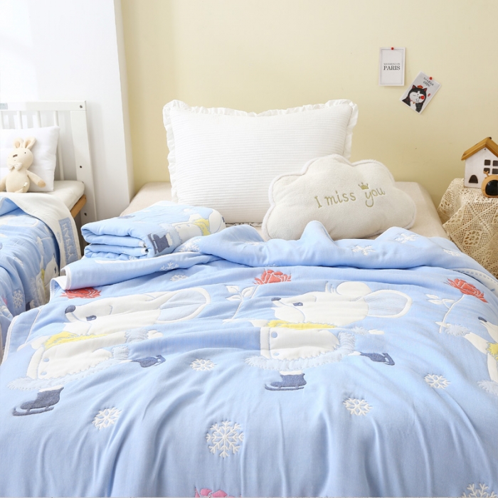 91家纺网 家纺一手货源 找家纺 朴尔 2020年新款全棉十层纱布加厚儿童盖被毛巾被 溜冰鼠兰