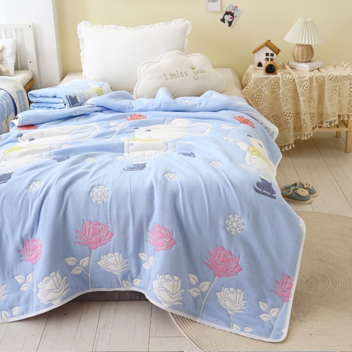 91家纺网 家纺一手货源 找家纺 朴尔 2020年新款全棉十层纱布加厚儿童盖被毛巾被 溜冰鼠兰