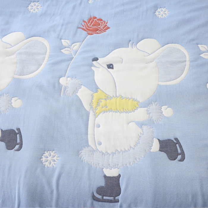 91家纺网 家纺一手货源 找家纺 朴尔 2020年新款全棉十层纱布加厚儿童盖被毛巾被 溜冰鼠兰