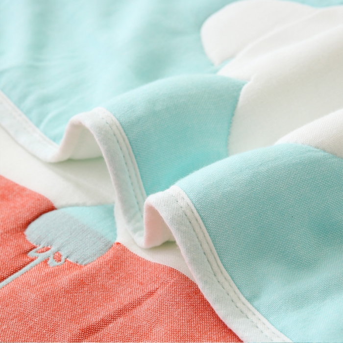 91家纺网 家纺一手货源 找家纺 朴尔 2020年新款全棉十层纱布加厚儿童盖被毛巾被 云朵兔绿