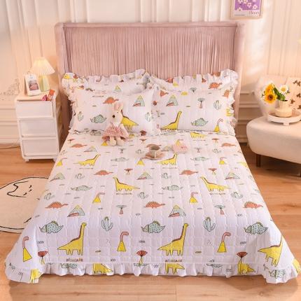 91家纺网 家纺一手货源 找家纺 甜之梦家纺 2025新款全棉夹棉防滑抗菌花边款床盖侏罗纪