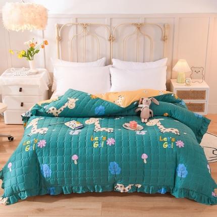 91家纺网 家纺一手货源 找家纺 甜之梦 2025新款全棉印花夹棉抗菌被套 小鹿精灵绿