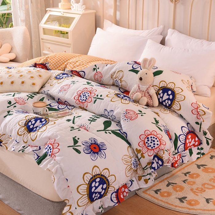 91家纺网 家纺一手货源 找家纺 甜之梦 2025新款全棉印花夹棉抗菌被套 蝶恋花