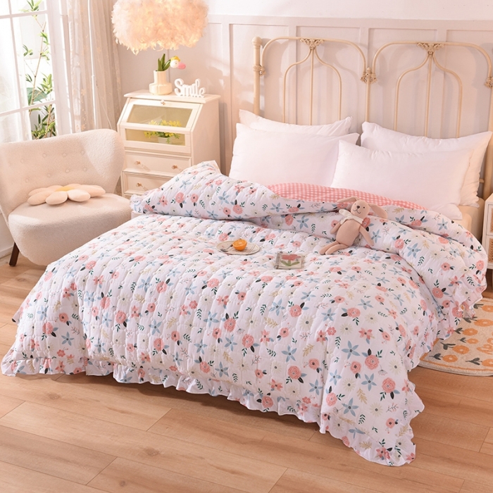 91家纺网 家纺一手货源 找家纺 甜之梦 2025新款全棉印花夹棉抗菌被套 粉红佳人